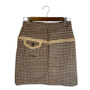 Petite Studio NYC Beige Brown Plaid Wool Skirt XS A-Line Academia Preppy